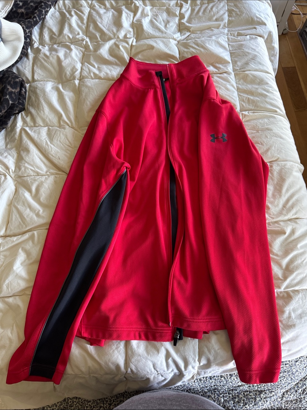 Under Armour Red and Black Zip-Up Bomber Jacket